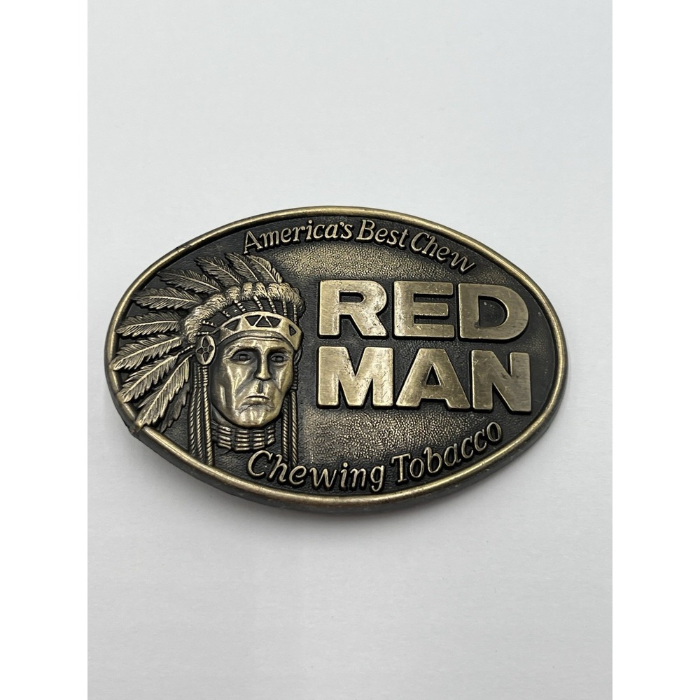 Vintage 1988 Red Man Chewing Tobacco Pinkerton Belt Buckle America's Best Chew